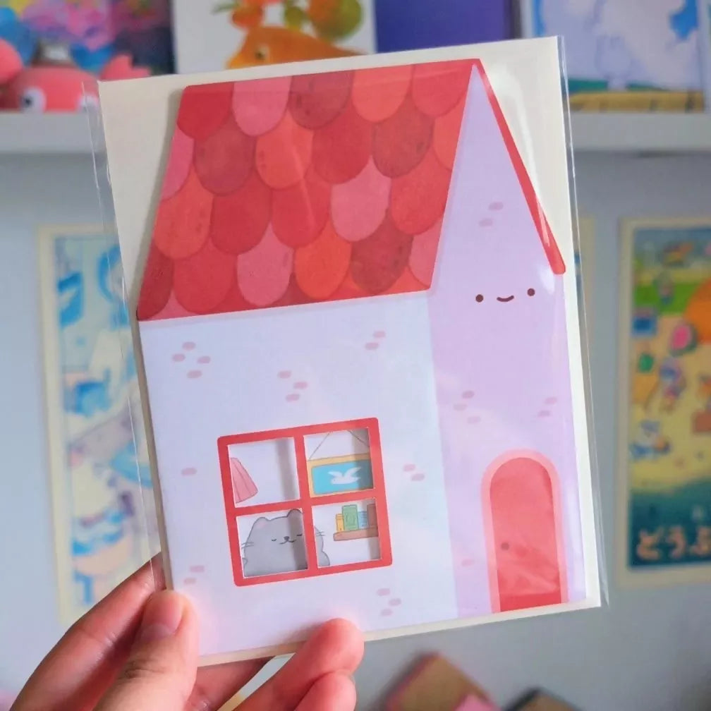 Red Peekaboo House Greeting Card