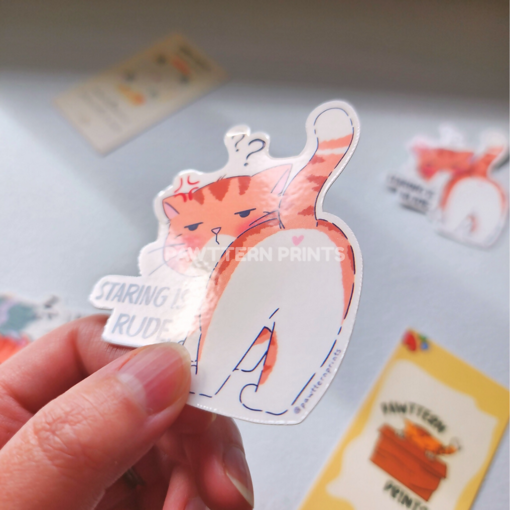 Cat Relatable Mood - Staring is Rude Glossy Vinyl Die-cut Sticker