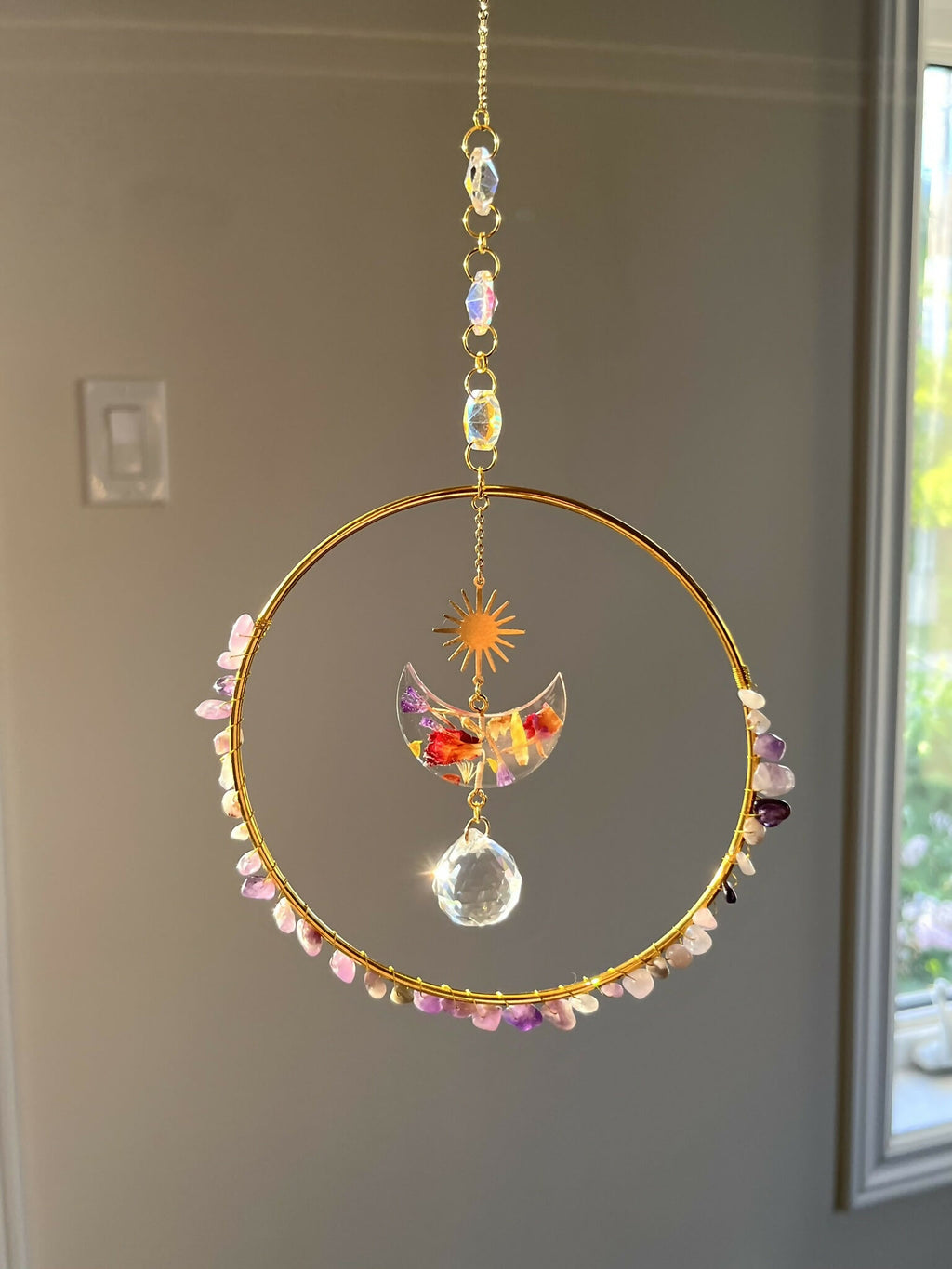Pressed Flower and Stones Suncatcher