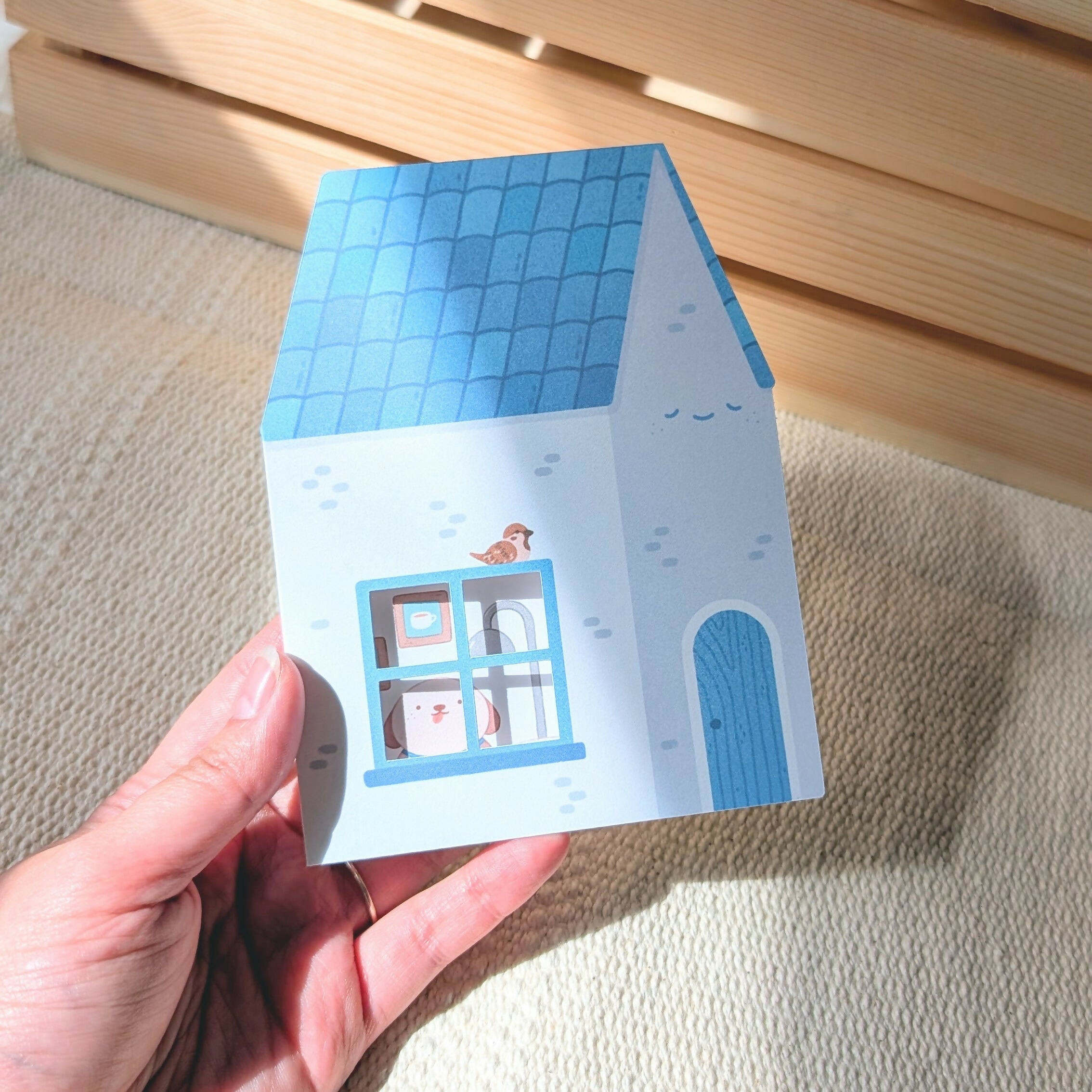 Blue Peekaboo House Greeting Card