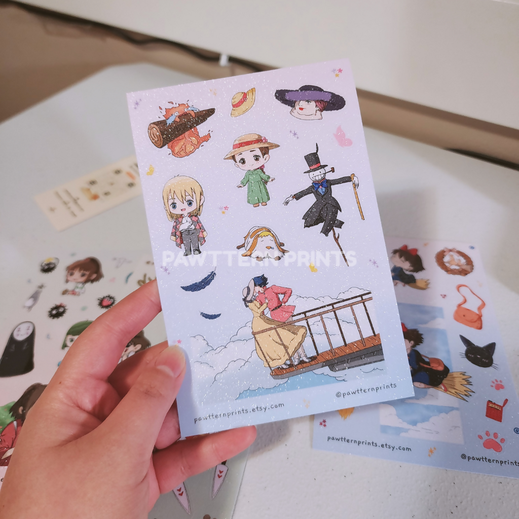 Ghibli Howls Moving Castle Fan Art Frosted Vinyl Sticker Sheet