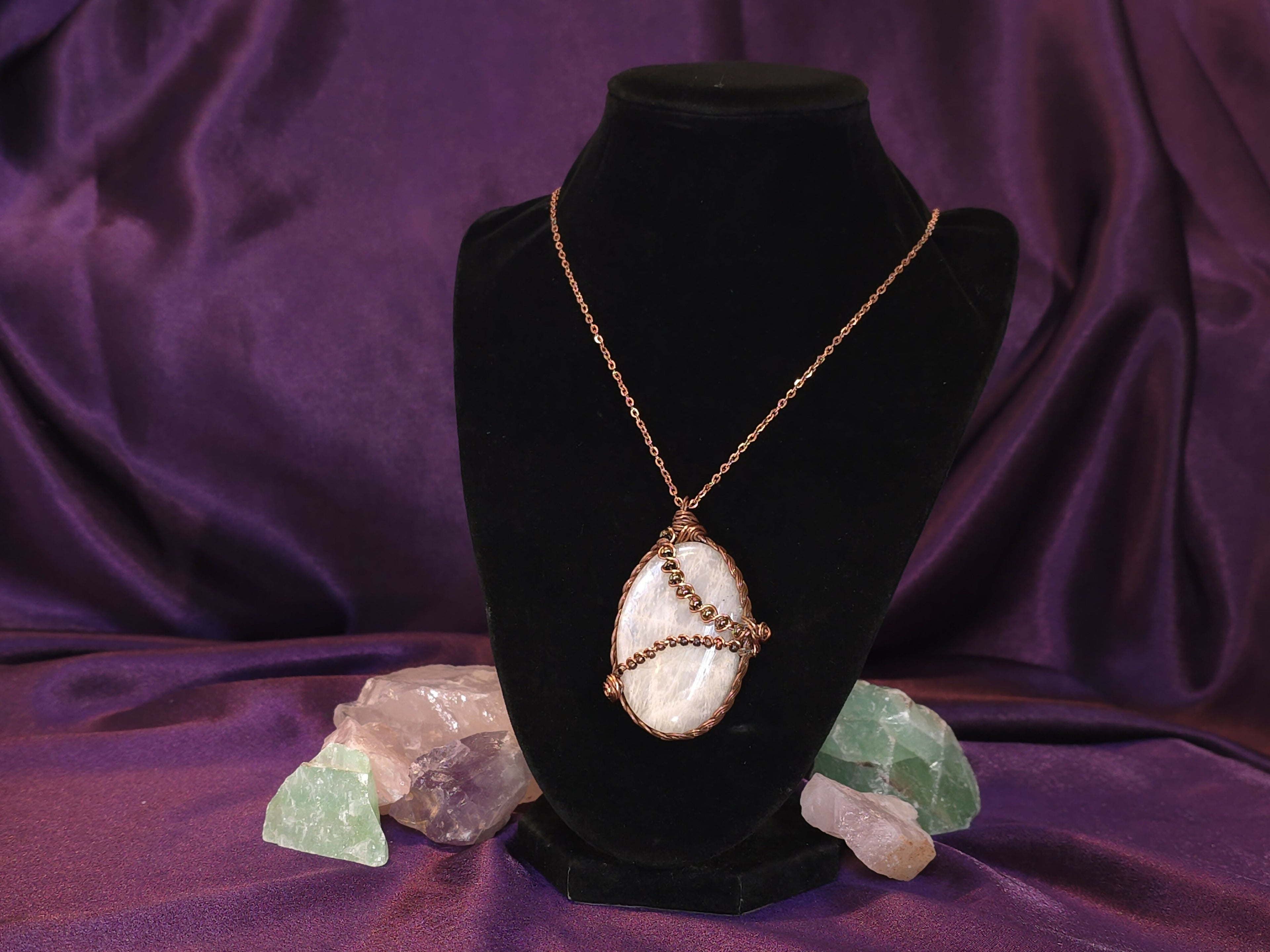 Wire-Wrapped Oval Moonstone Pendant