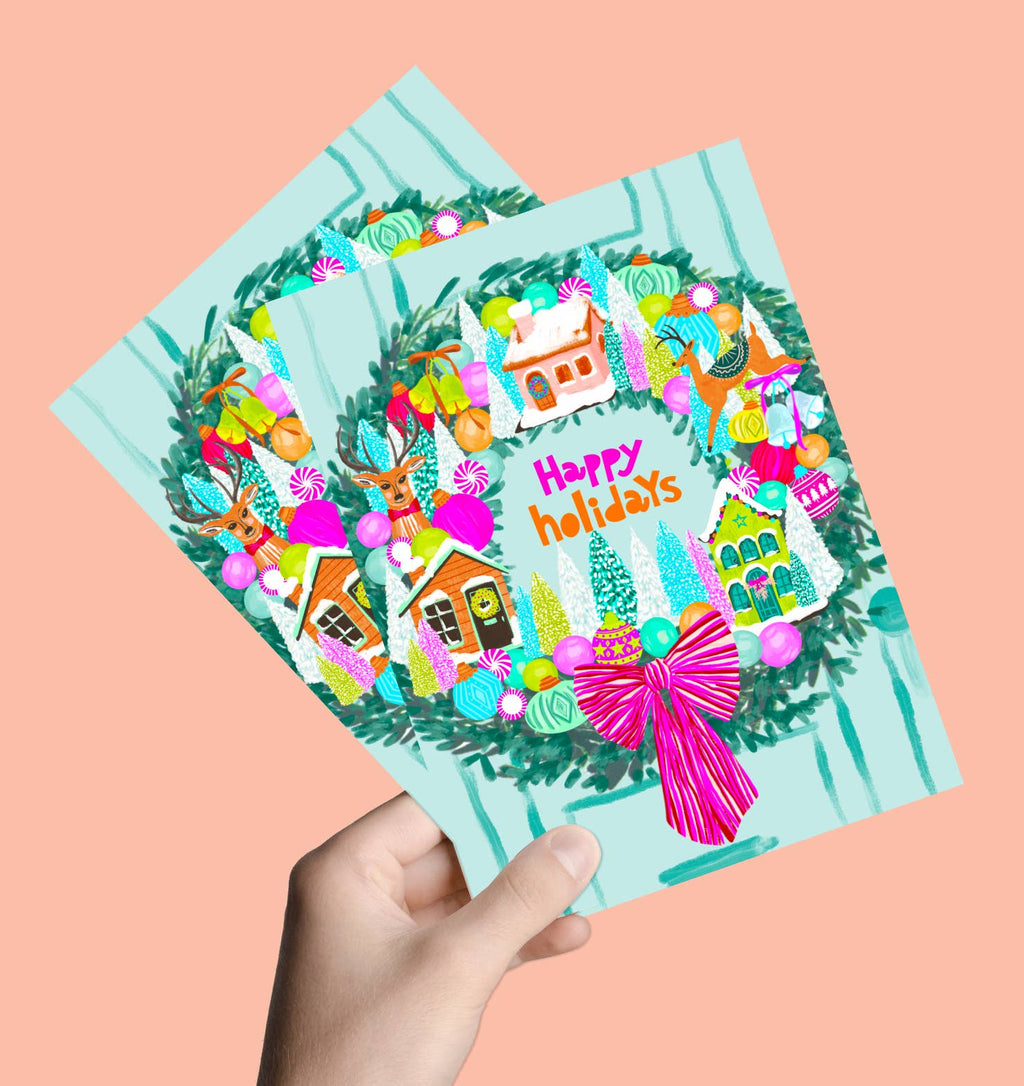 Happy Holidays Wreath + Ornaments Card