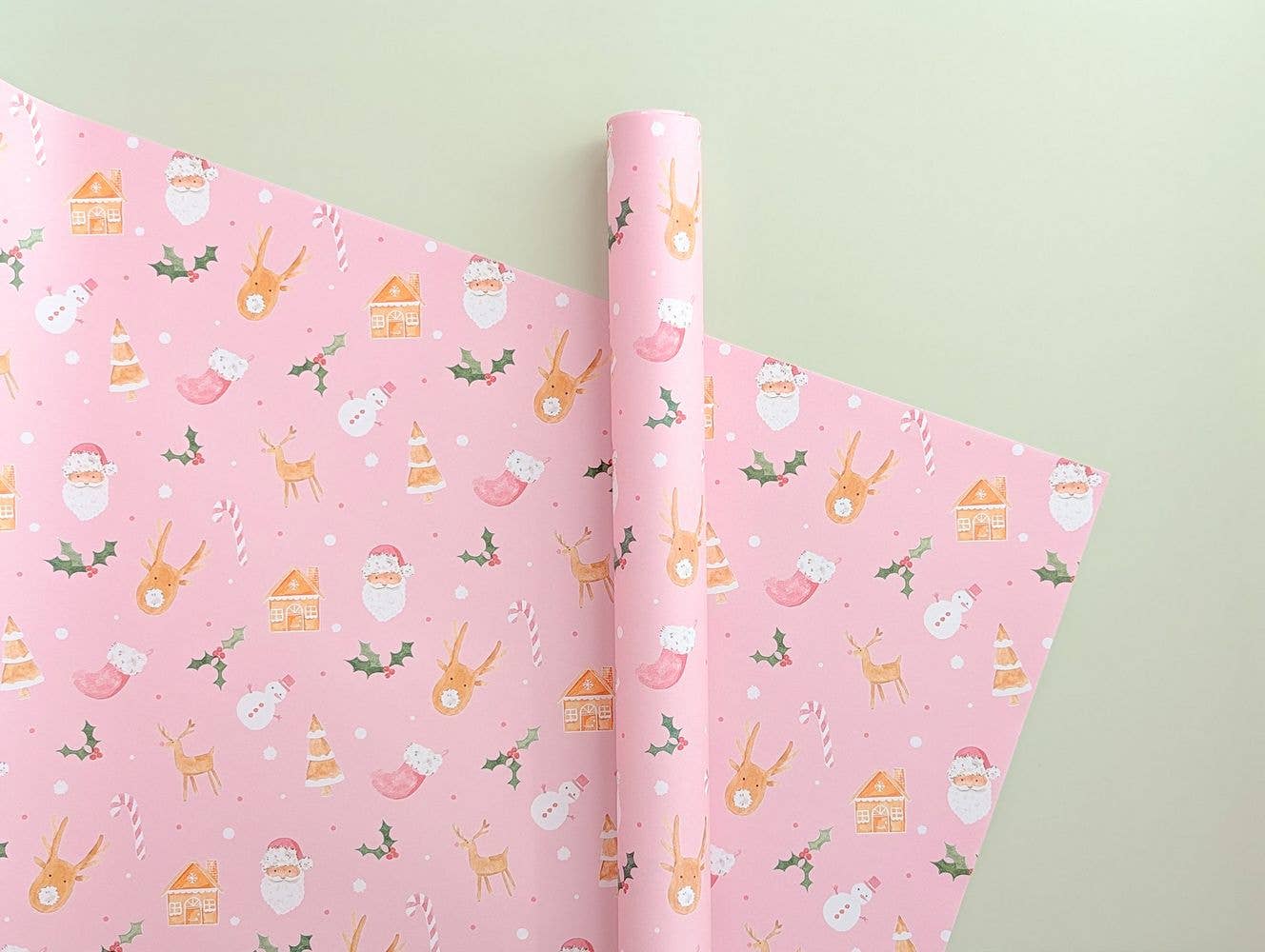 Pink Christmas Gift Wrap: Roll of 3 Sheets