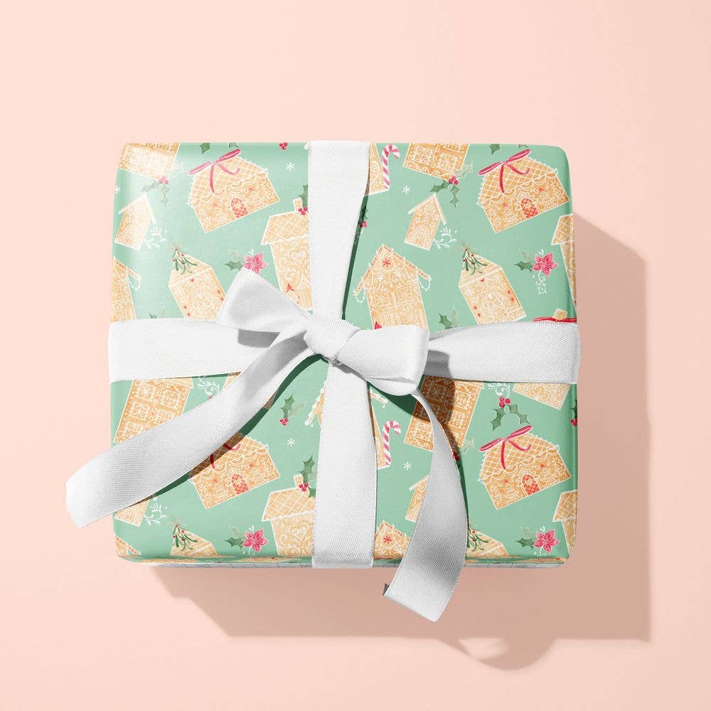 Green Gingerbread Land Christmas Gift Wrap: Roll of 3 Sheets