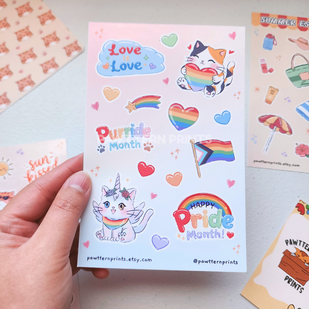 Pride Month Cat Glossy Vinyl Sticker Sheet