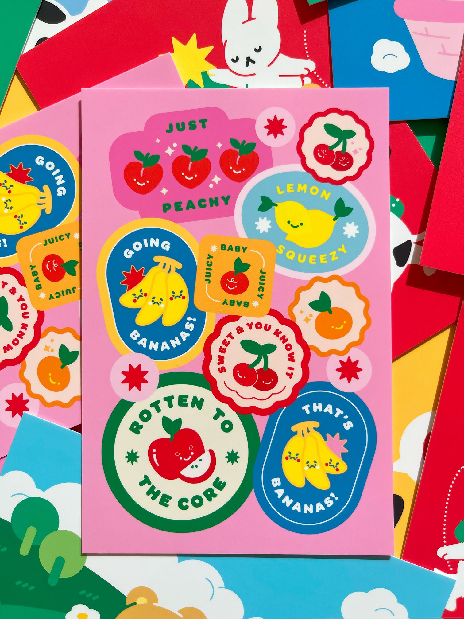 Fruit Sticker Collage Postcard