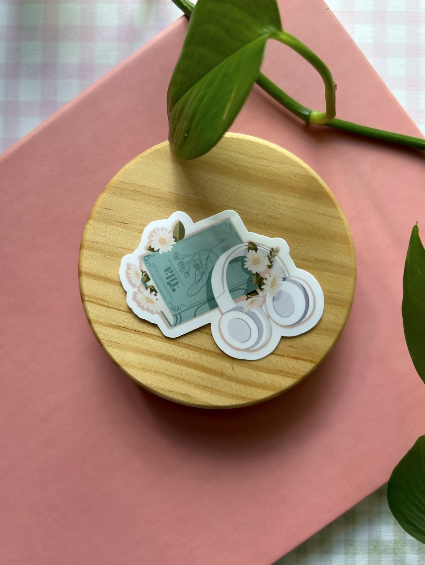 Teal Book & Headphones Stickers