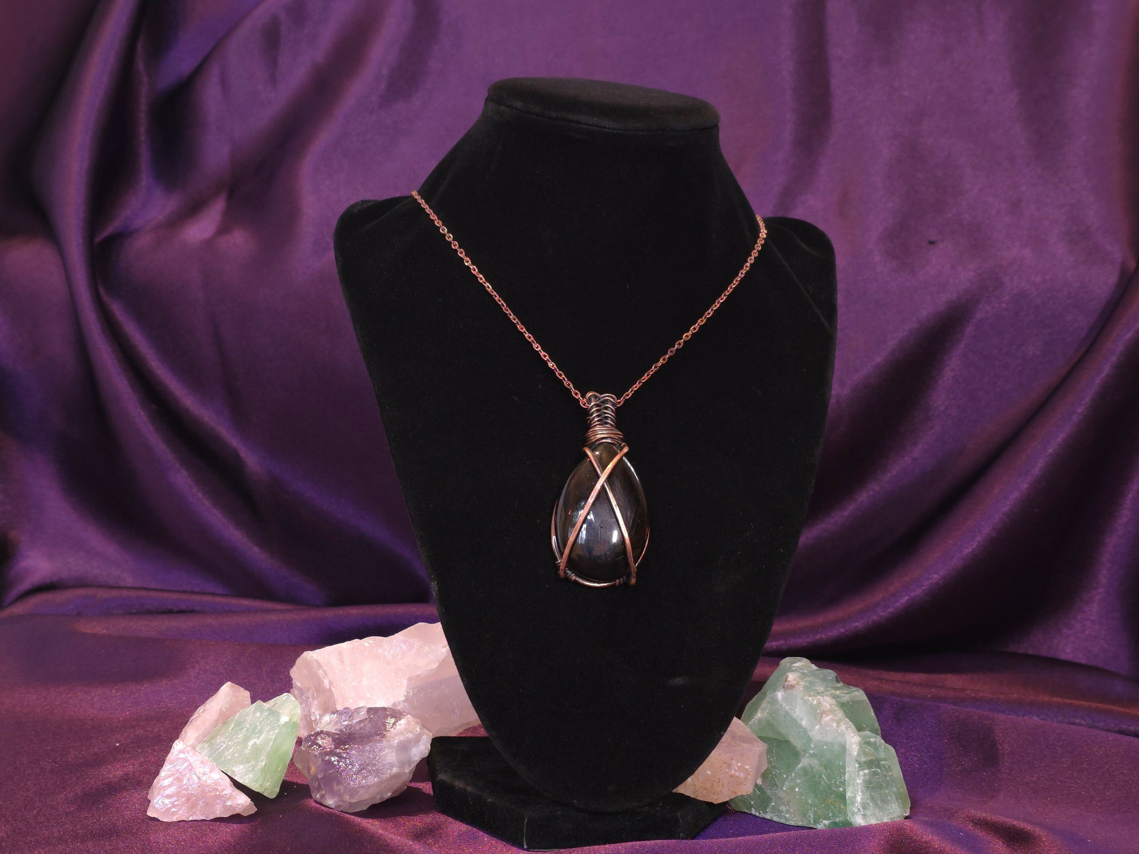 Wire-Wrapped Smoky Quartz Teardrop Pendant