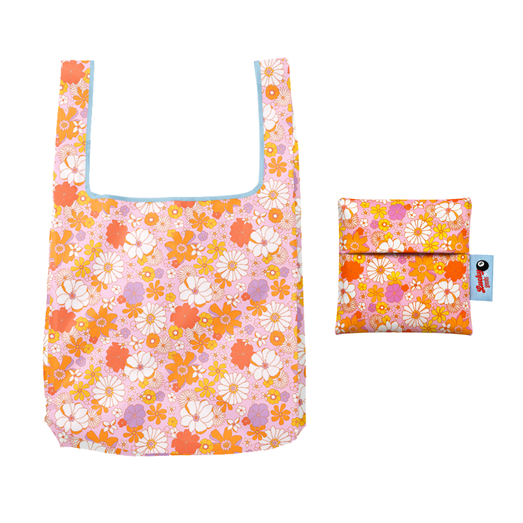 Pastel Retro Floral Foldable Nylon Tote