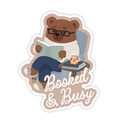 Booked And Busy Bear - Cozy Reader Bookish Vinyl Sticker