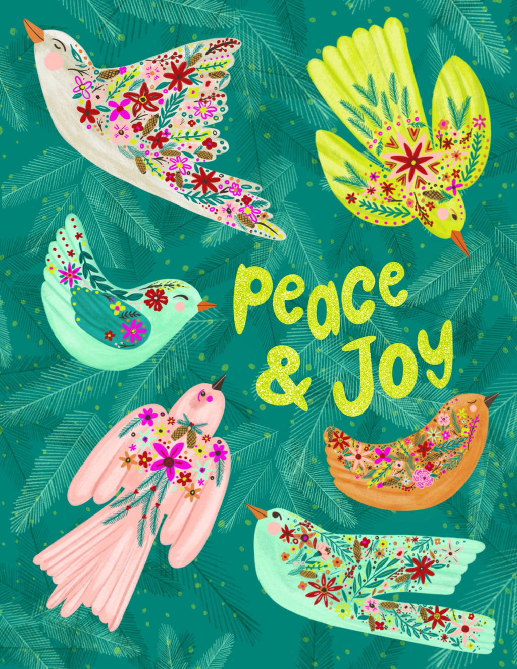 Peace & Joy Holiday Birds Card