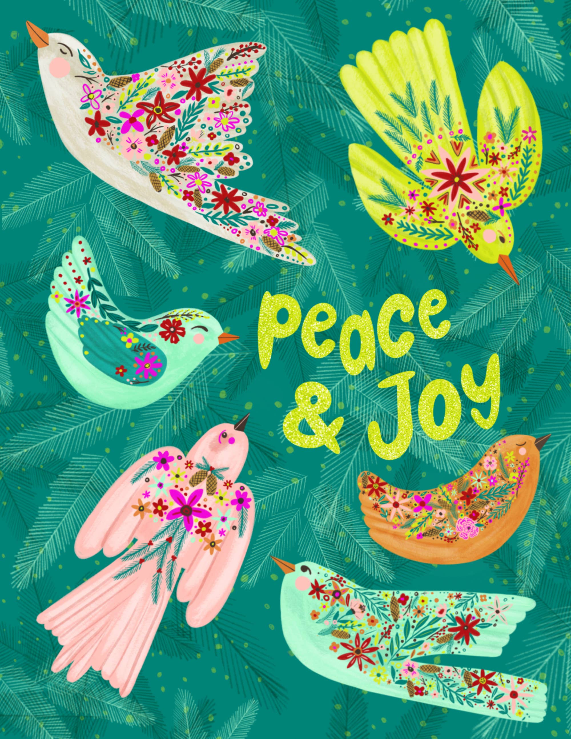 Peace & Joy Holiday Birds Card