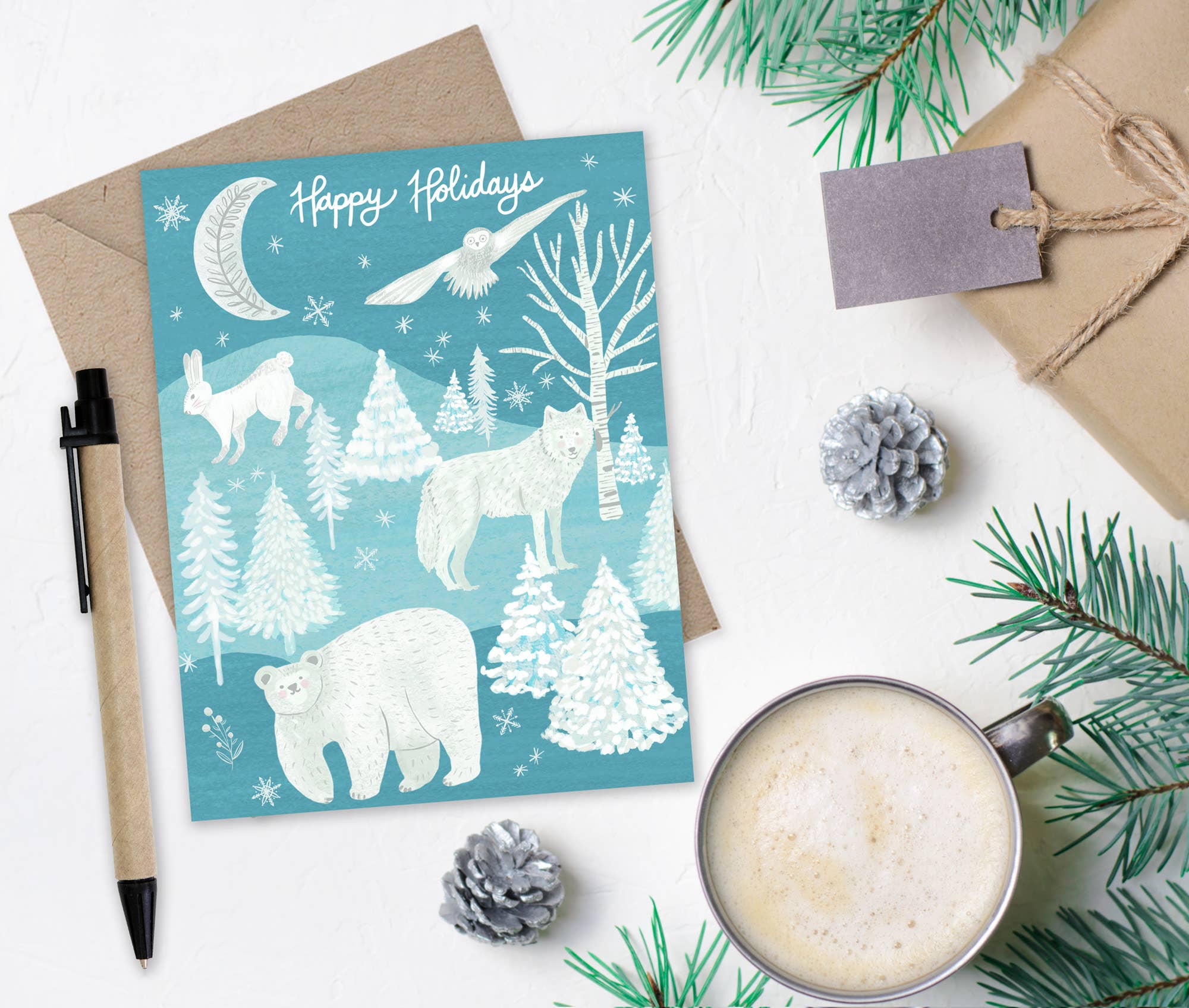 Arctic Animals Winter Holiday Greeting Card