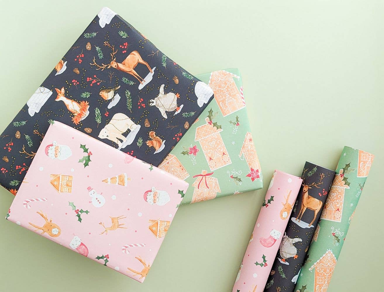 Green Gingerbread Land Christmas Gift Wrap: Roll of 3 Sheets