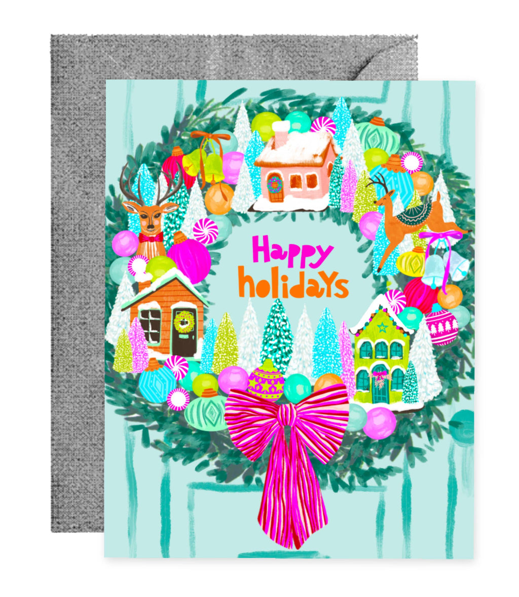 Happy Holidays Wreath + Ornaments Card