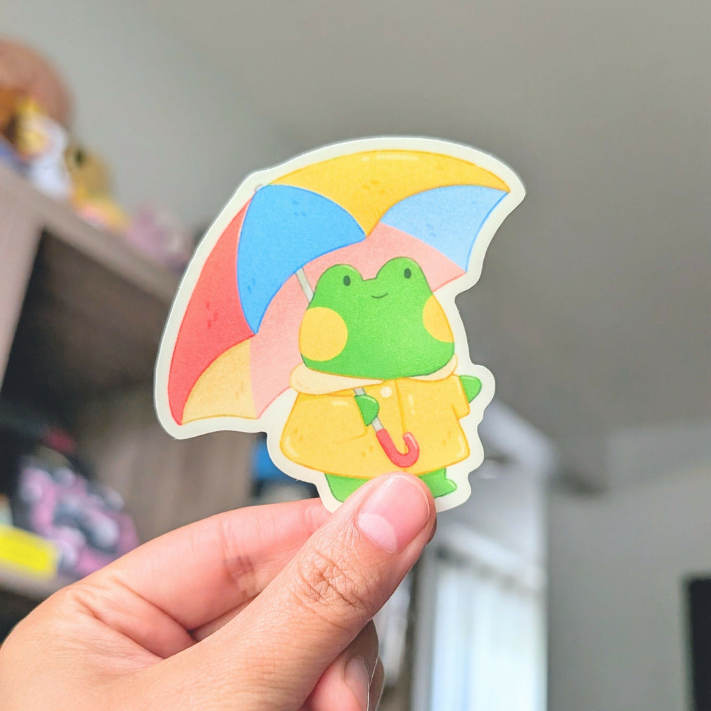 Rainy Day Frog Vinyl Sticker