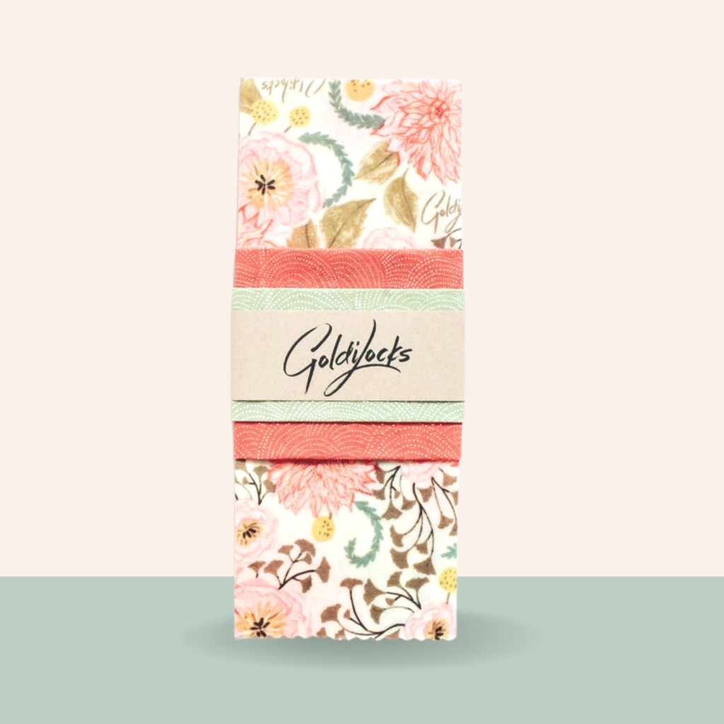 Reusable Beeswax Food Wraps: Pink Floral Set of 3: Wholesale