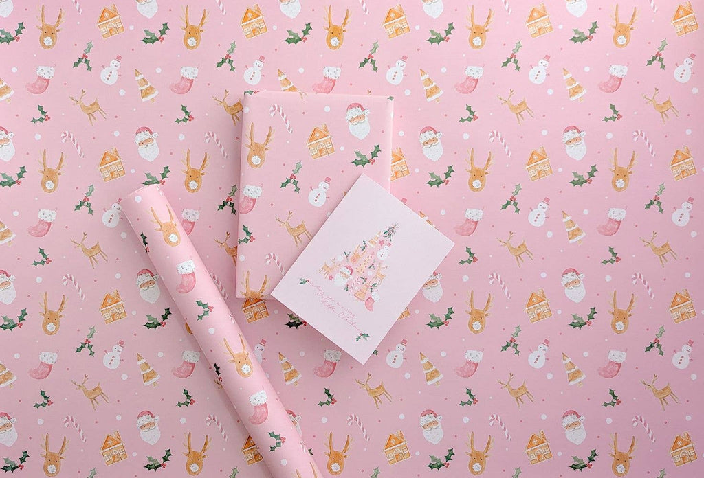 Pink Christmas Gift Wrap: Roll of 3 Sheets