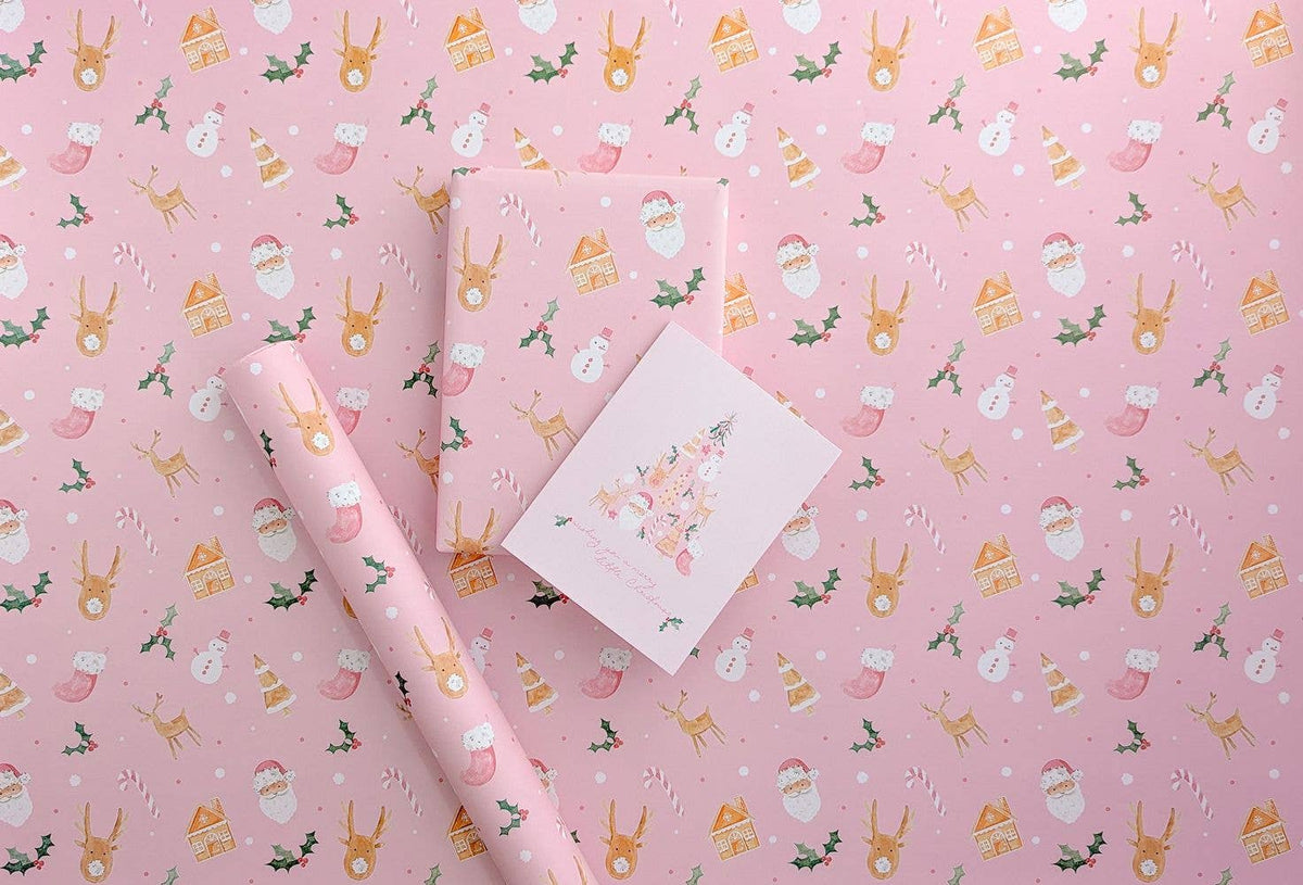 Pink Christmas Gift Wrap: Roll of 3 Sheets