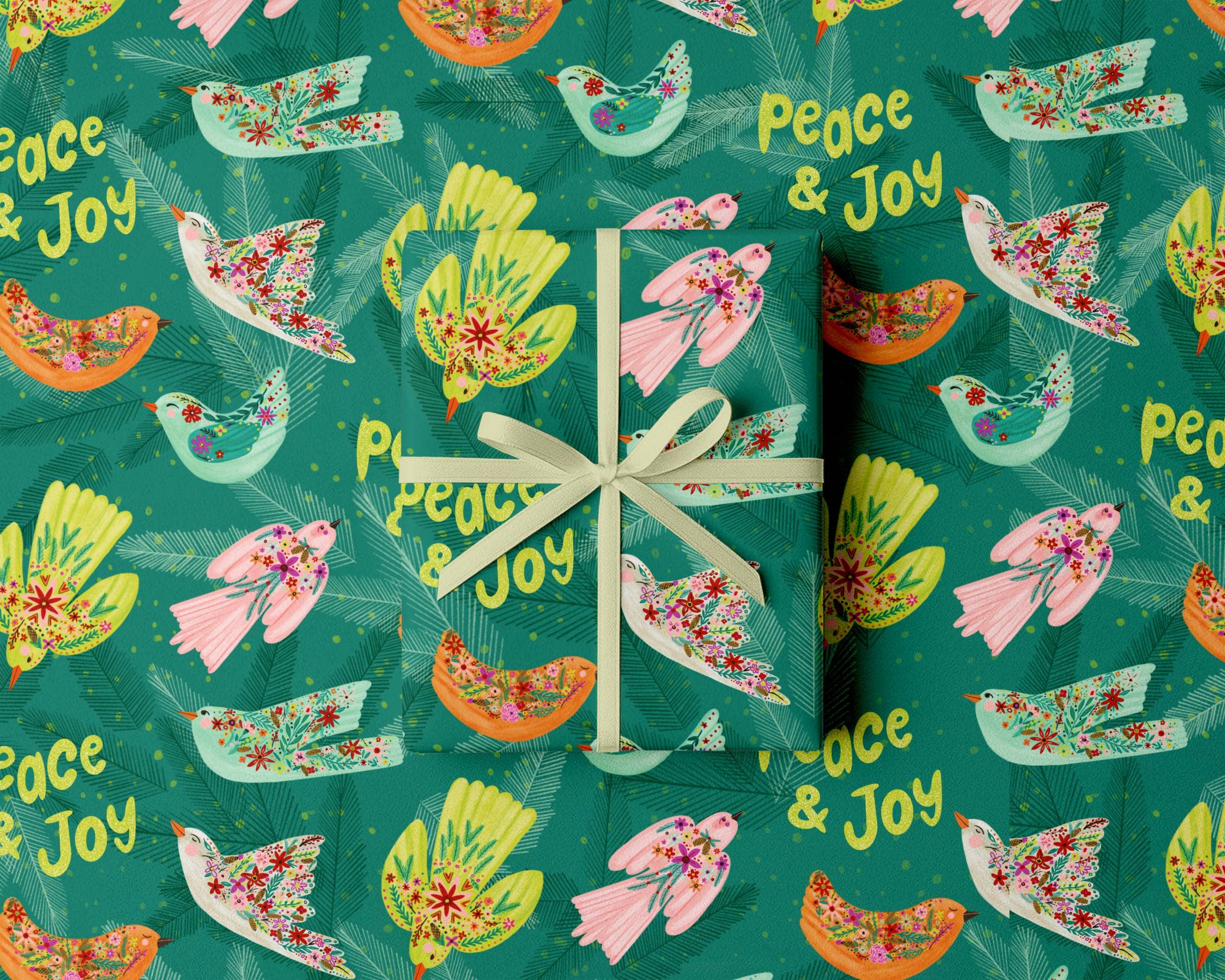 Decorative Birds Gift Wrap Sheets | Rolled Sets of 3