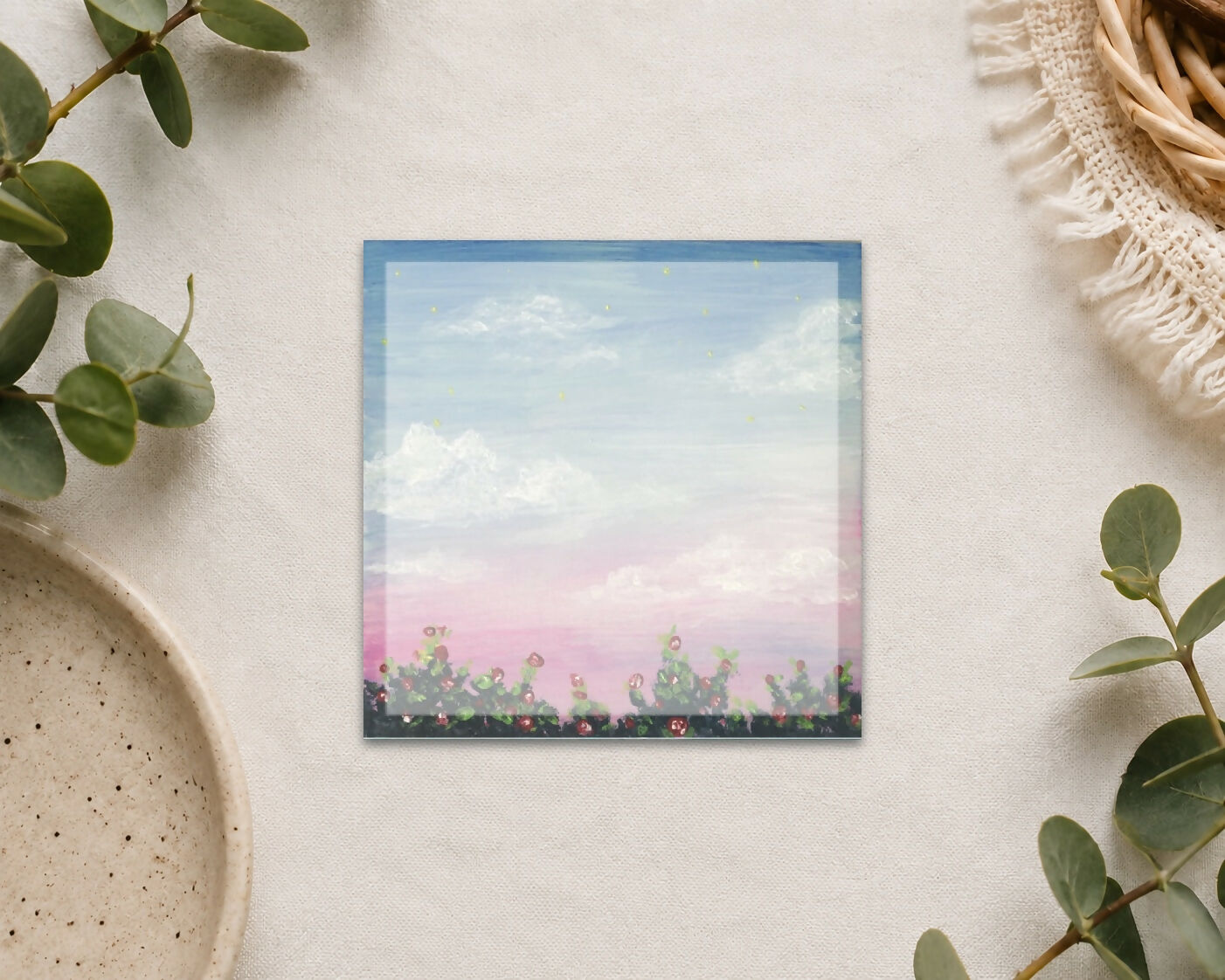 Hand Painted Art Sticky Notepad - Rose Garden