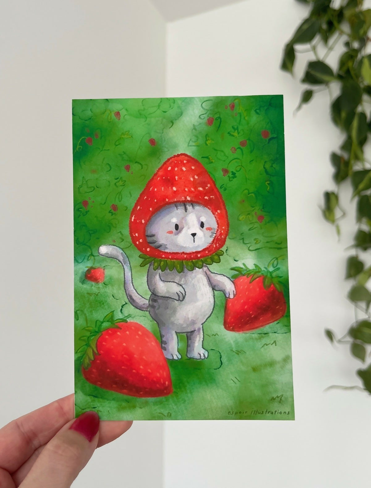 Strawberry Patch Cat Print