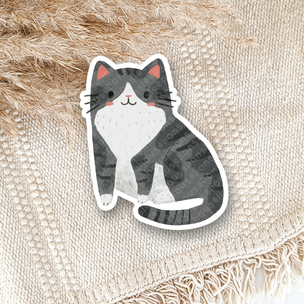 Dark Grey Tuxedo Tabby Cat Vinyl Sticker