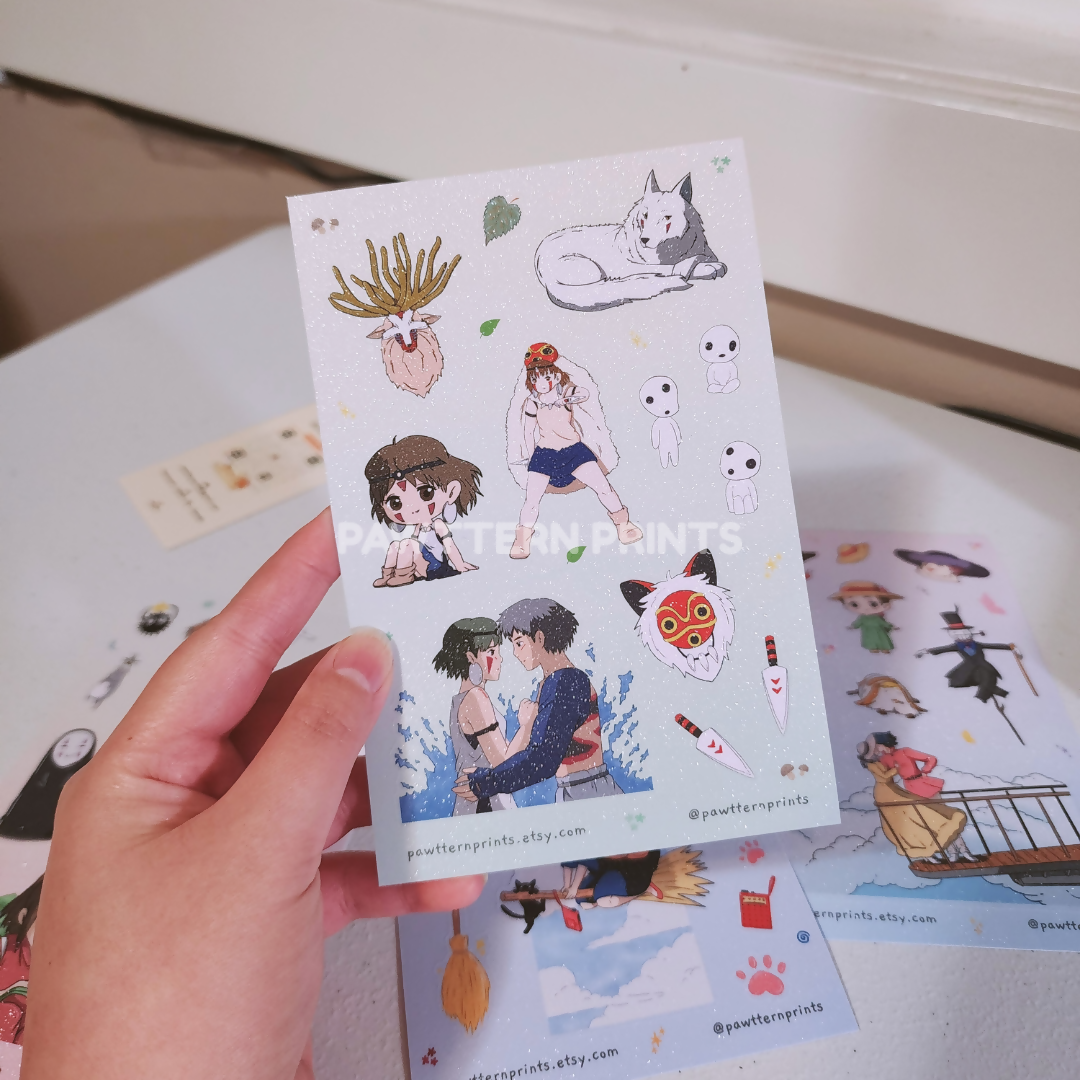 Ghibli Princess Mononoke Fan Art Frosted Vinyl Sticker Sheet