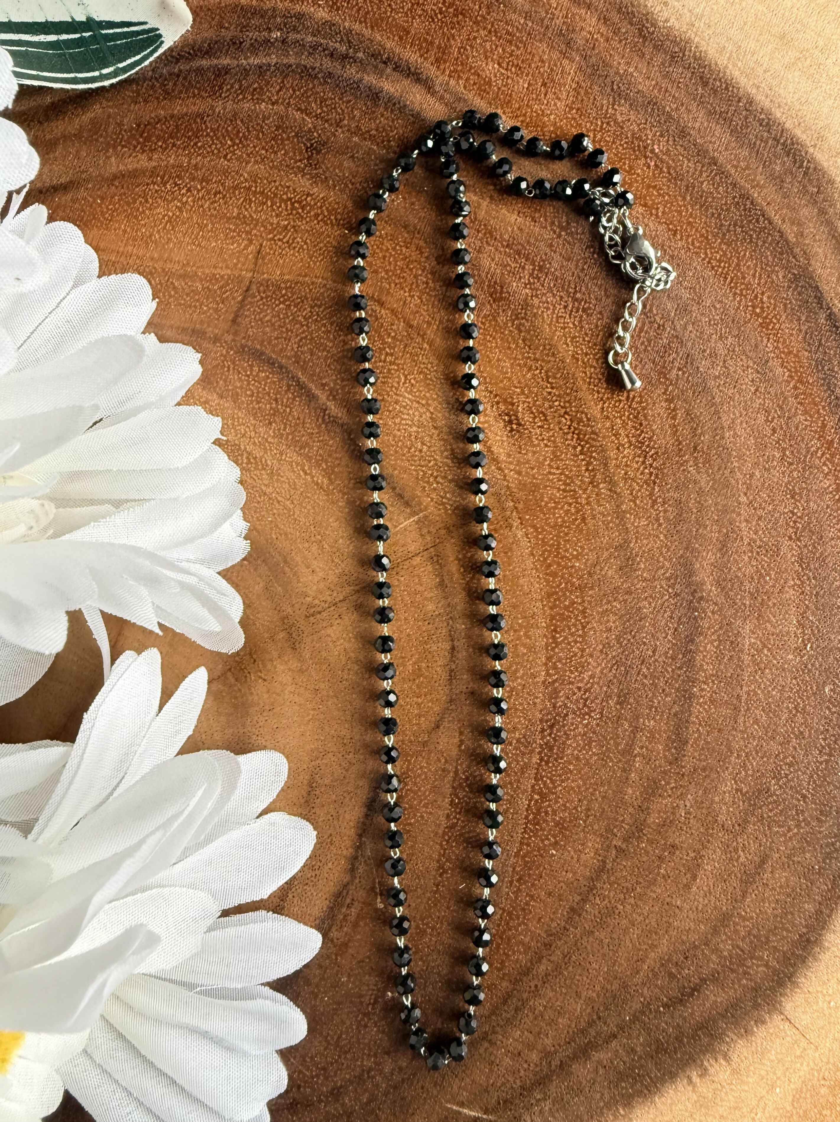 Black Beads Silver Necklace