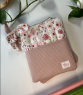 Floral Quilted with Pink Waffle Pocket - Kindle Sleeve - E Reader Case 7” - Handmade ●Small Batch●