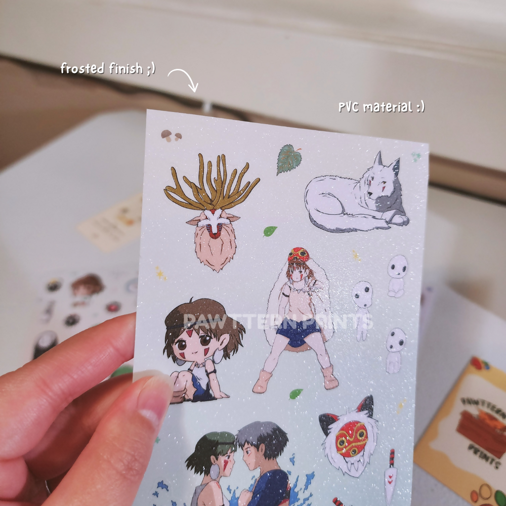 Ghibli Princess Mononoke Fan Art Frosted Vinyl Sticker Sheet