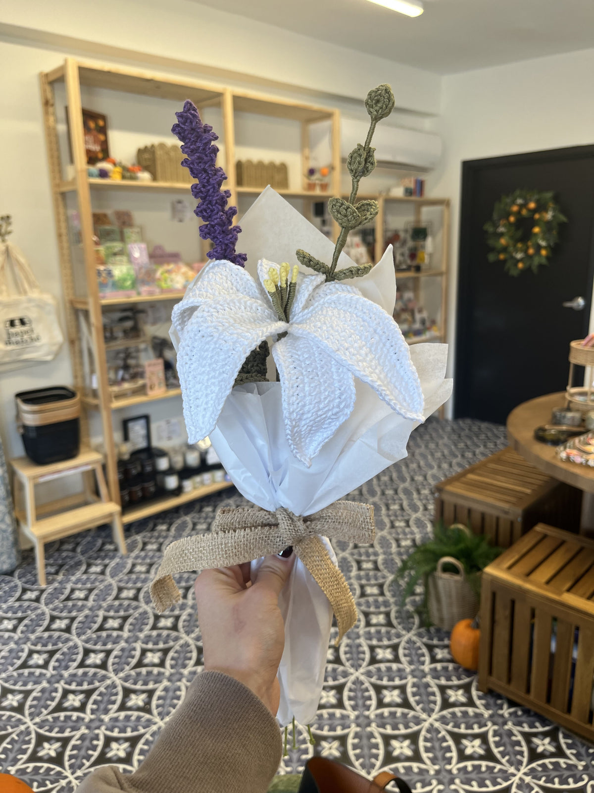 Snowy Lily Crochet Bouquet