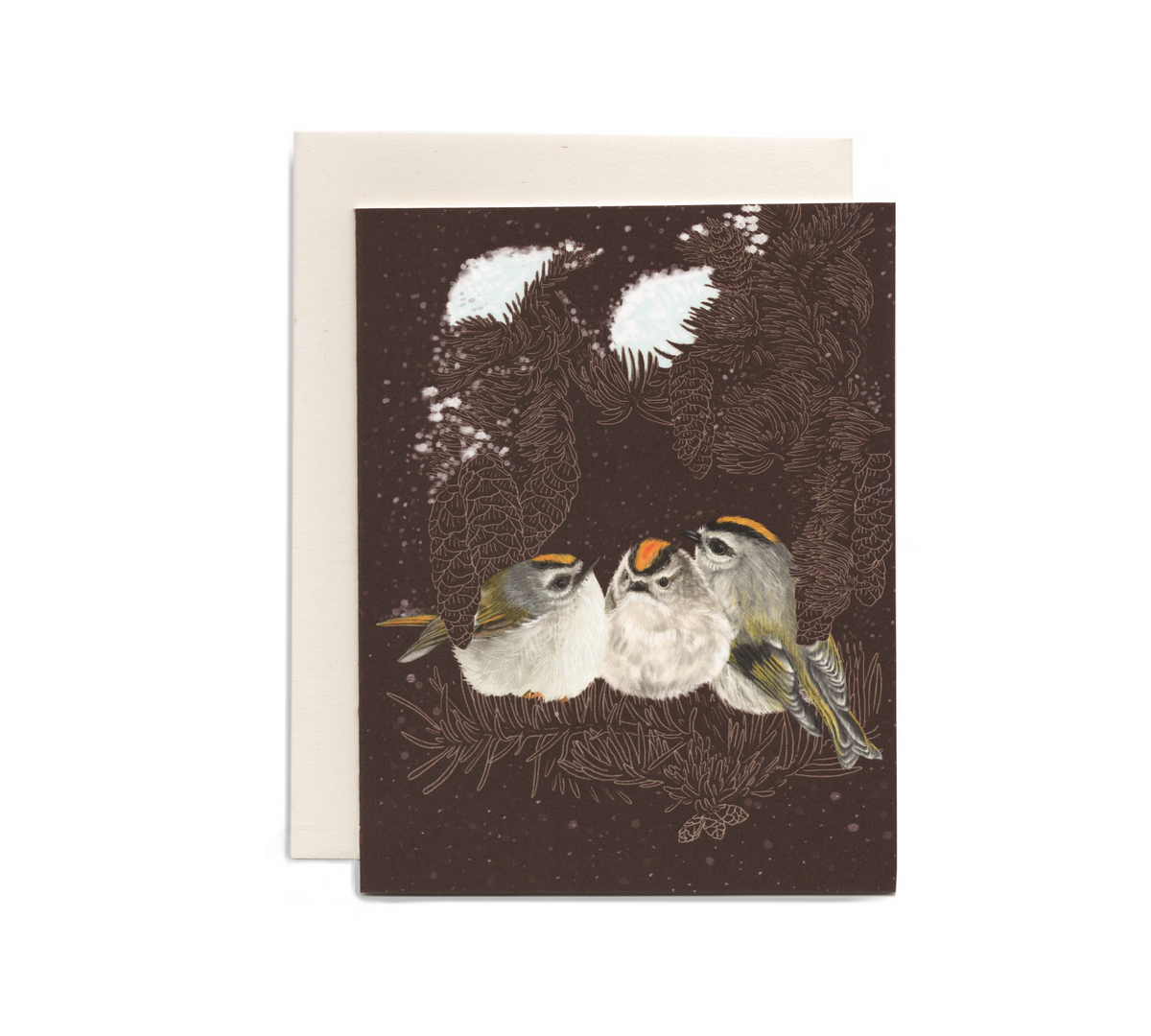 Golden-crowned Kinglets huddle | Greeting card