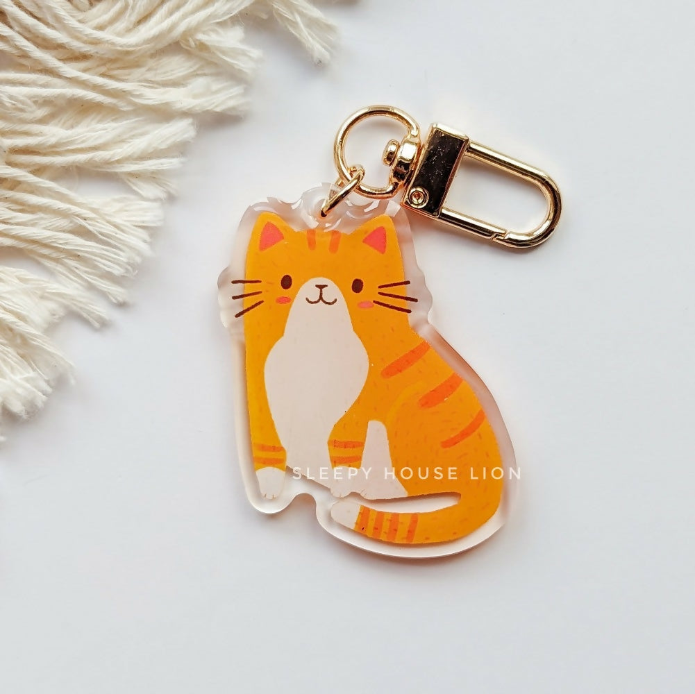 Orange Ginger Tuxedo Tabby Cat Keychain