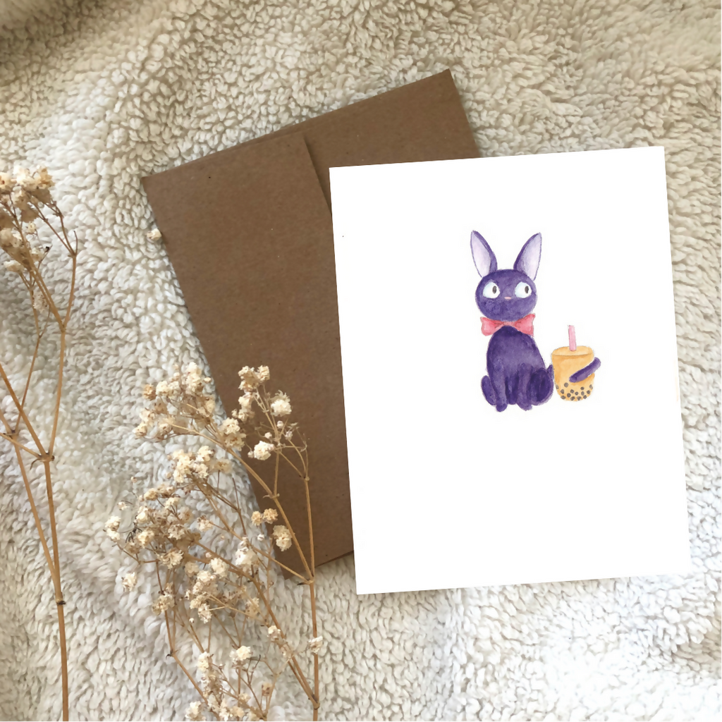 Cat Bubble Tea Greeting Card