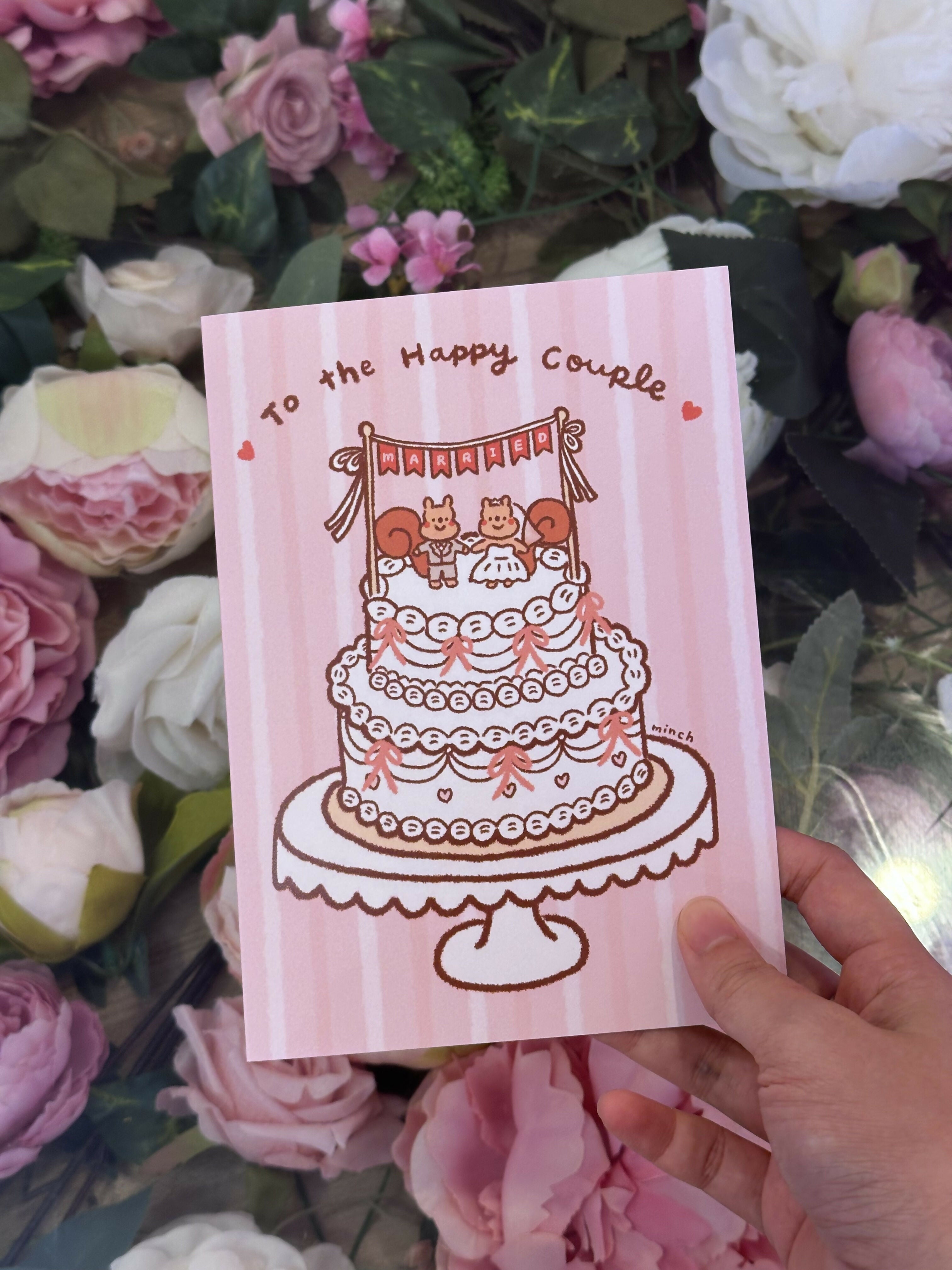 Happy Couple Squirrel Wedding Cake Greeting Card