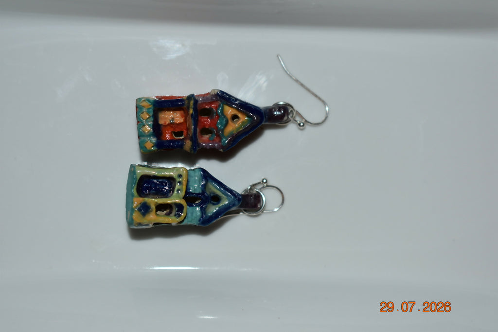 House earrings blue and red
