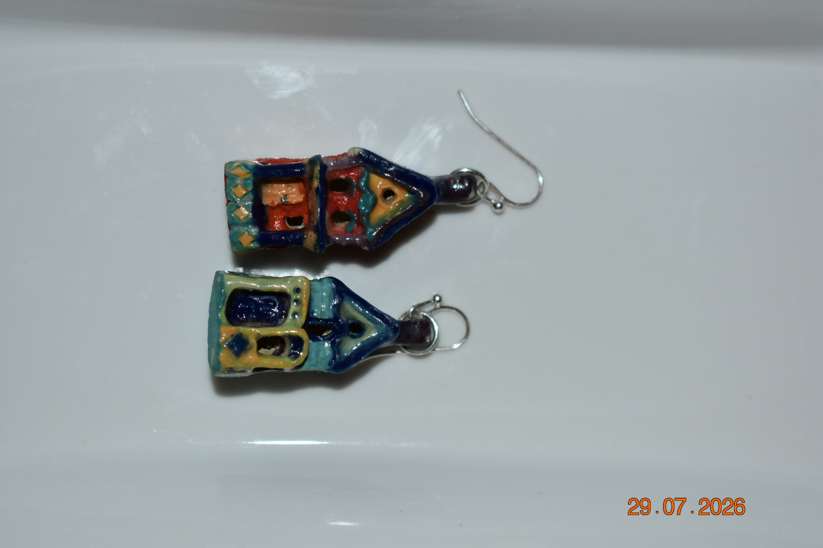House earrings blue and red