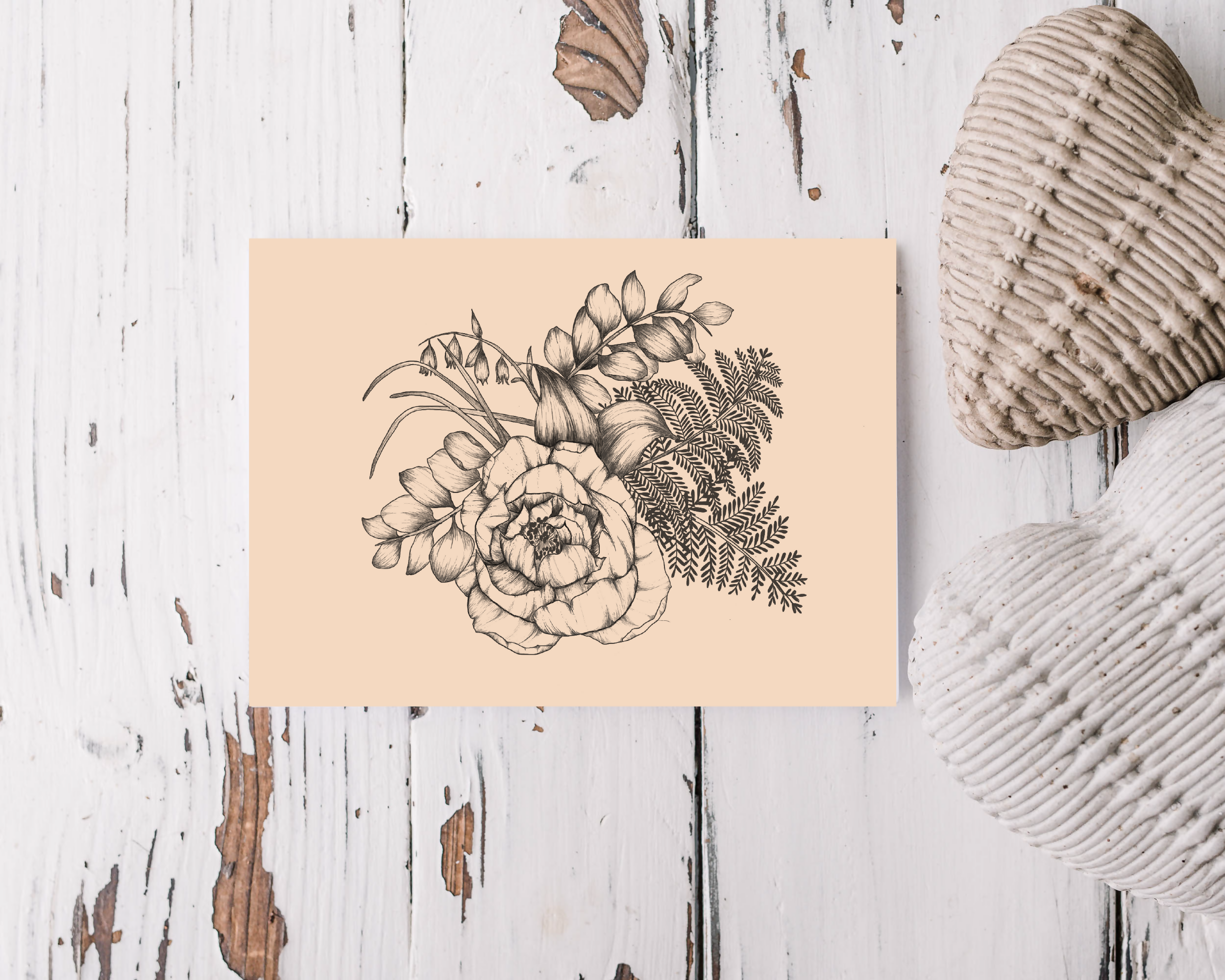 Peonies & Fern Greeting Card