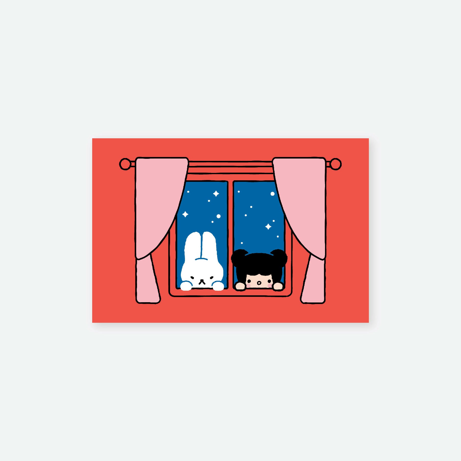 Ninjee & Bunni Red Window Postcard