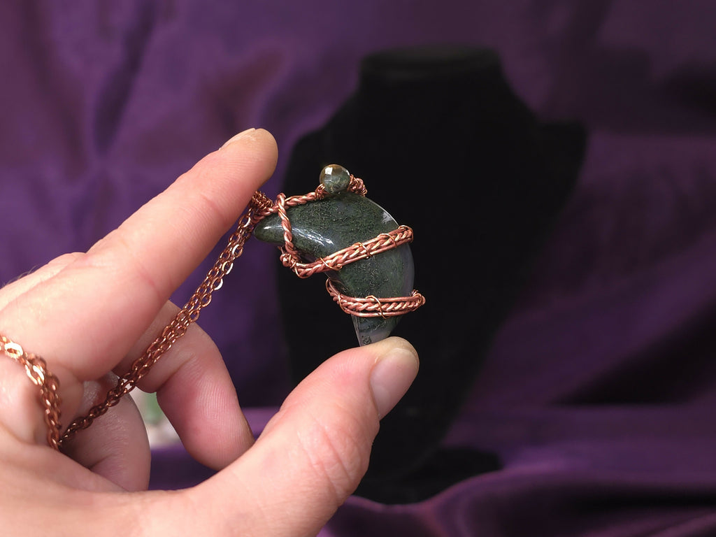 Moss Agate Crescent Moon Necklace