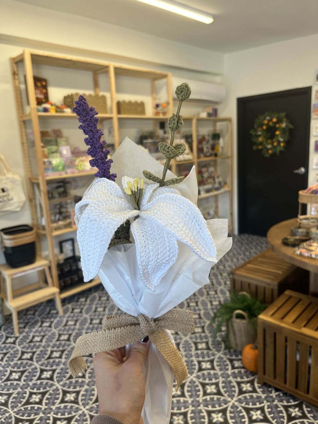 Snowy Lily Crochet Bouquet