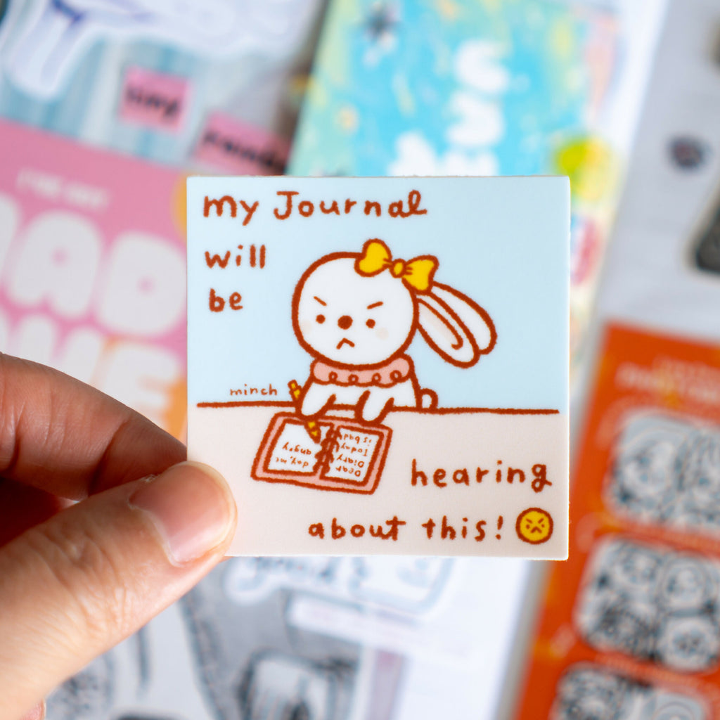Angry Journaling Bunny Die Cut Sticker
