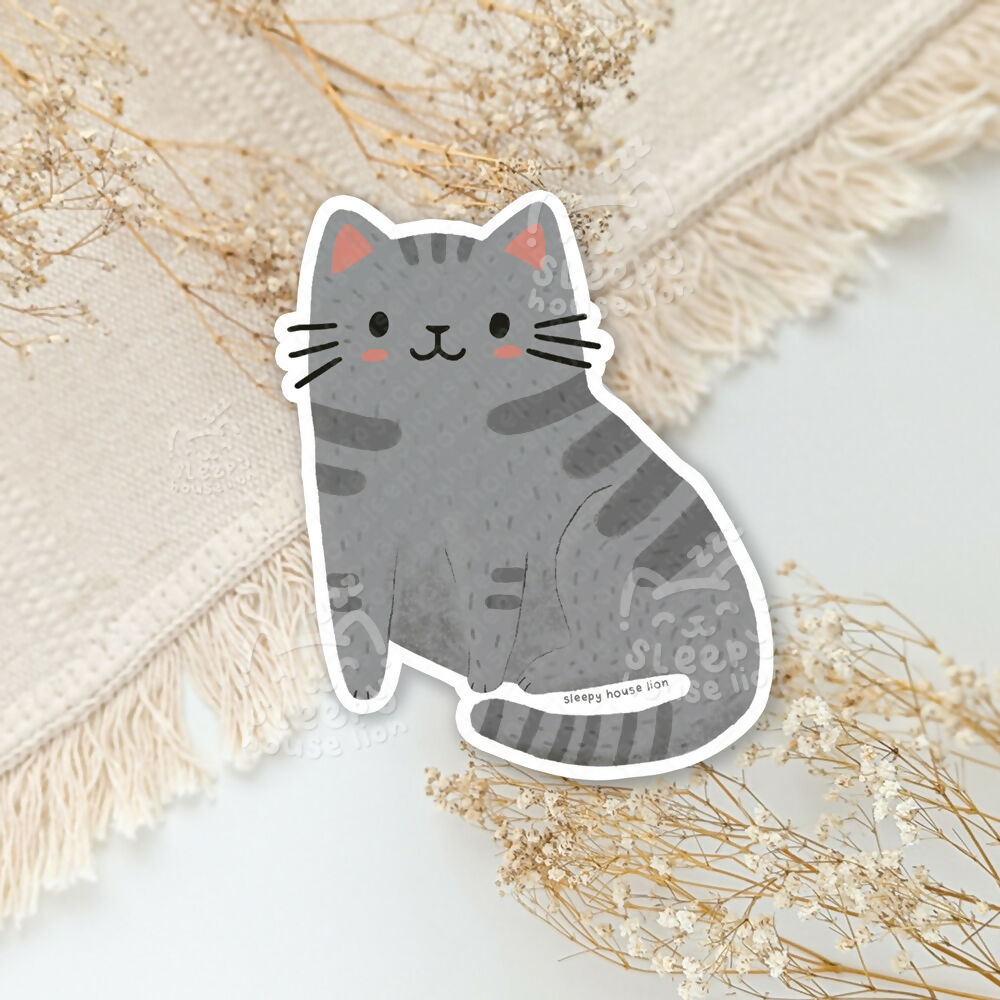 Grey Tabby Cat Vinyl Sticker