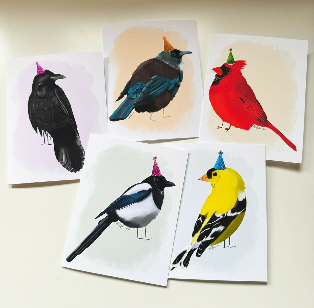 Party Birds Blank Greeting Cards