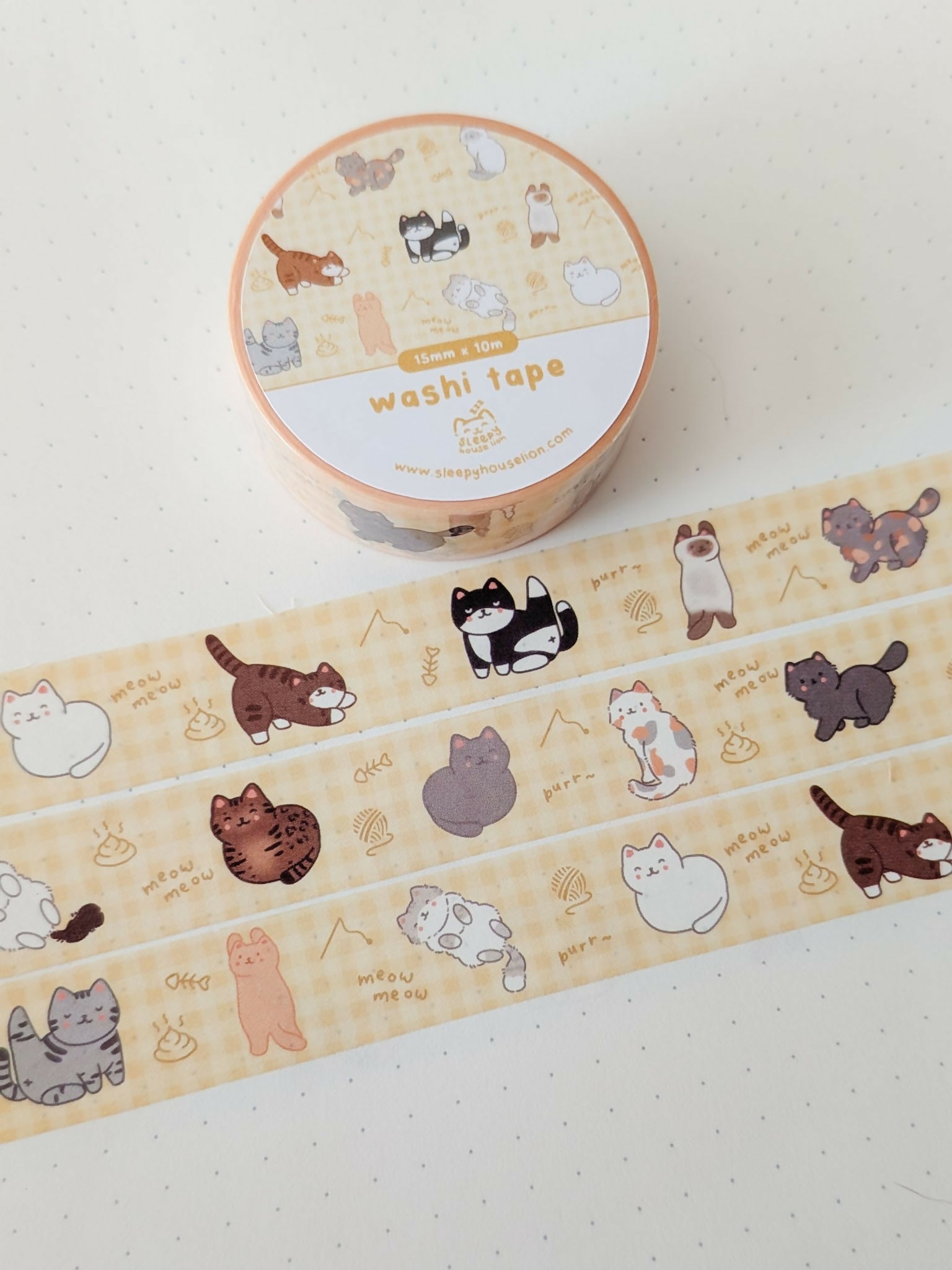 Yellow Gingham Friendly Cats Washi Tape