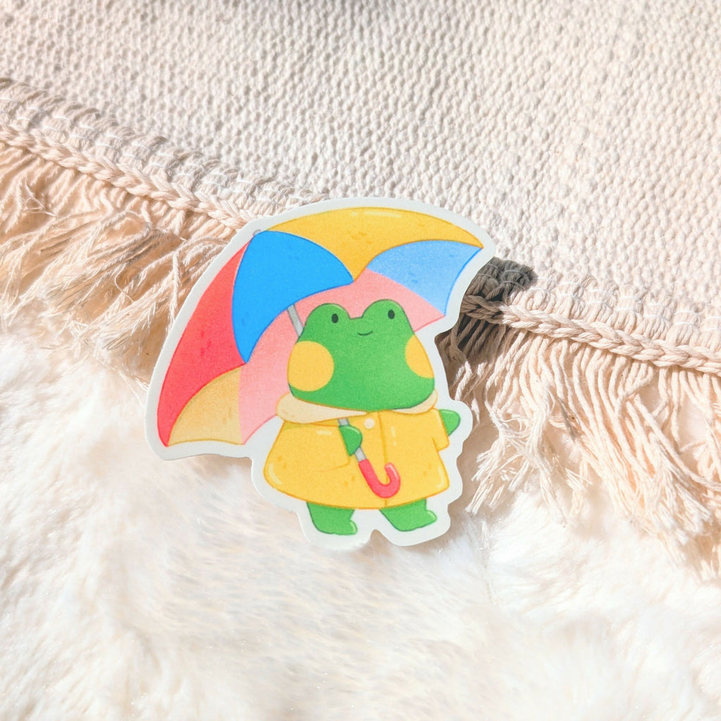 Rainy Day Frog Vinyl Sticker