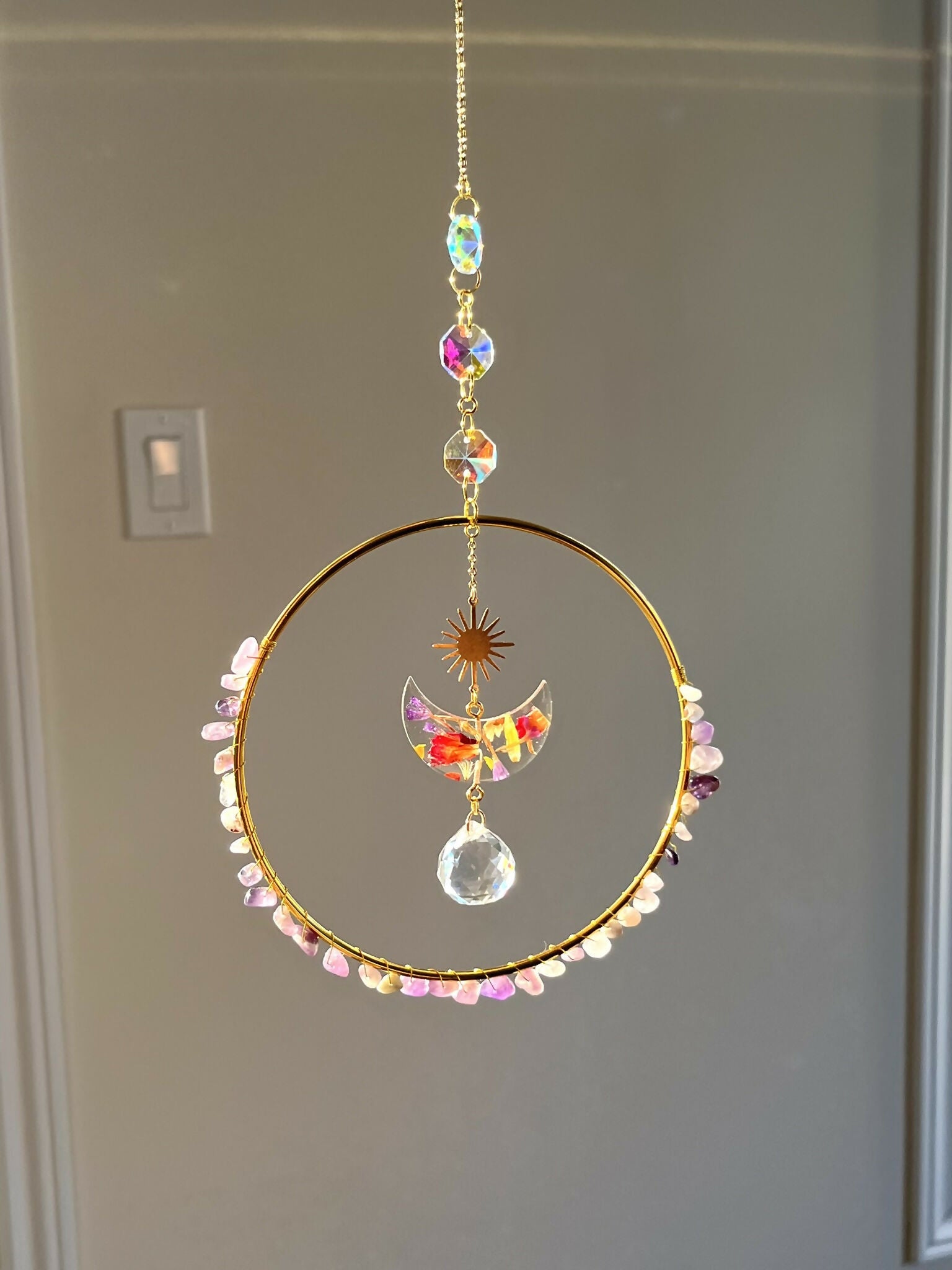 Pressed Flower and Stones Suncatcher