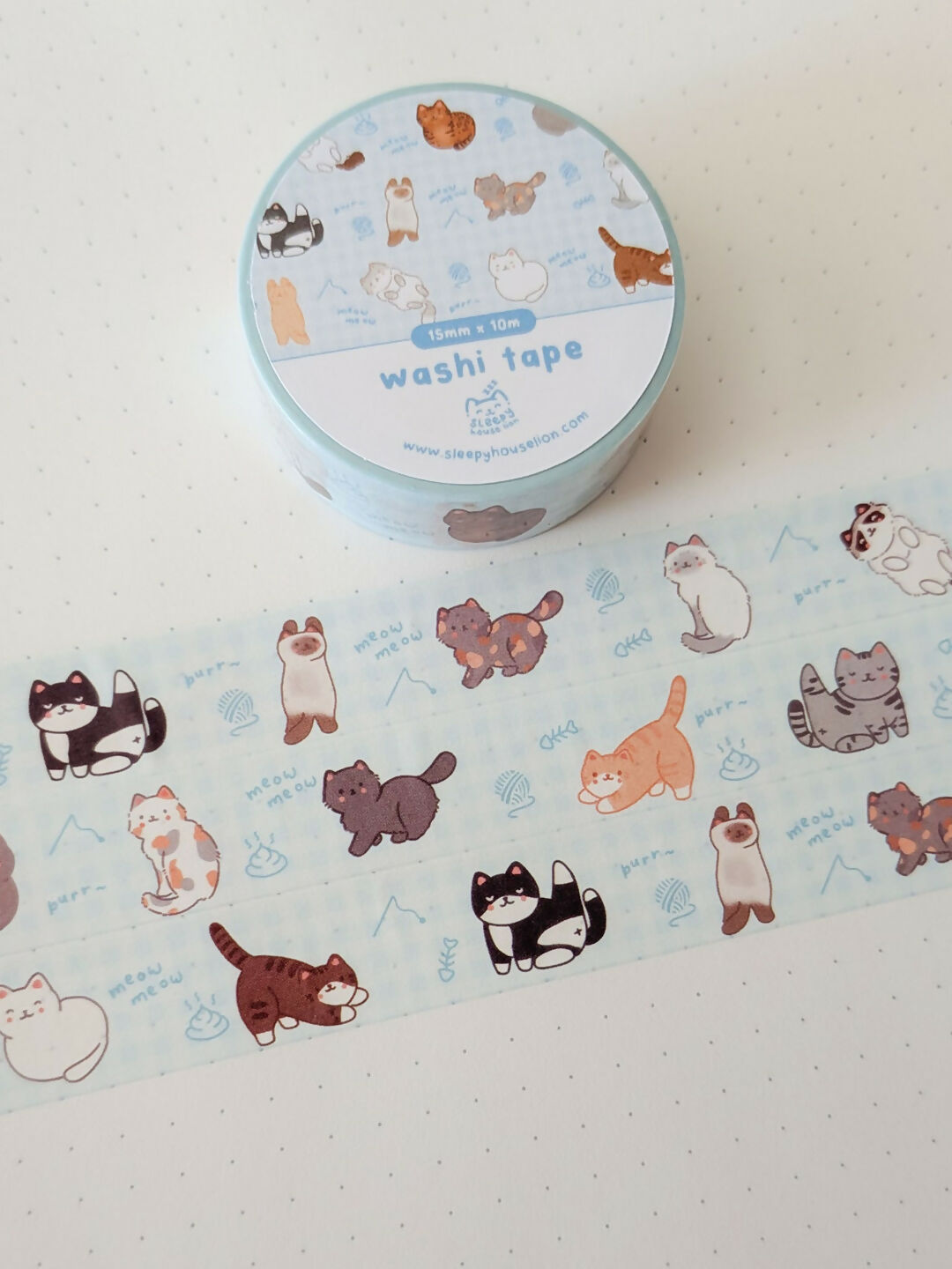 Blue Gingham Friendly Cats Washi Tape